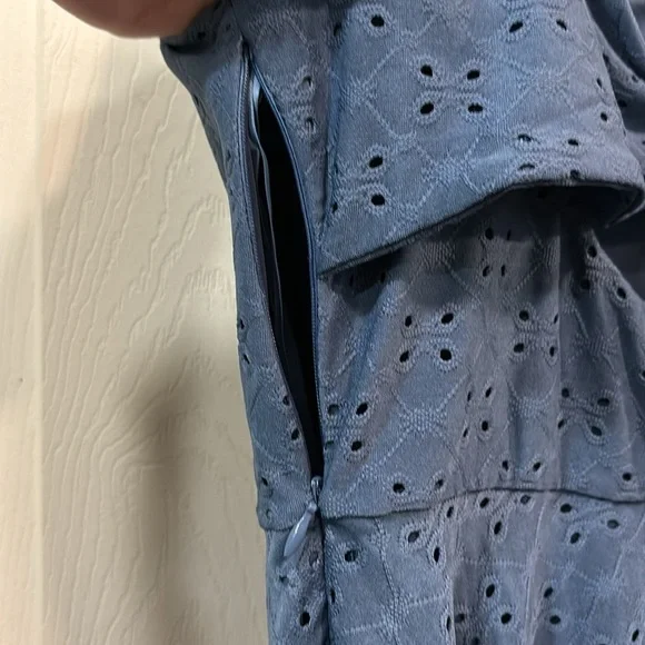 Anthropologie HUTCH Olivia Eyelet Blue Skater Dress Coastal Vacation Medium - Picture 7 of 16